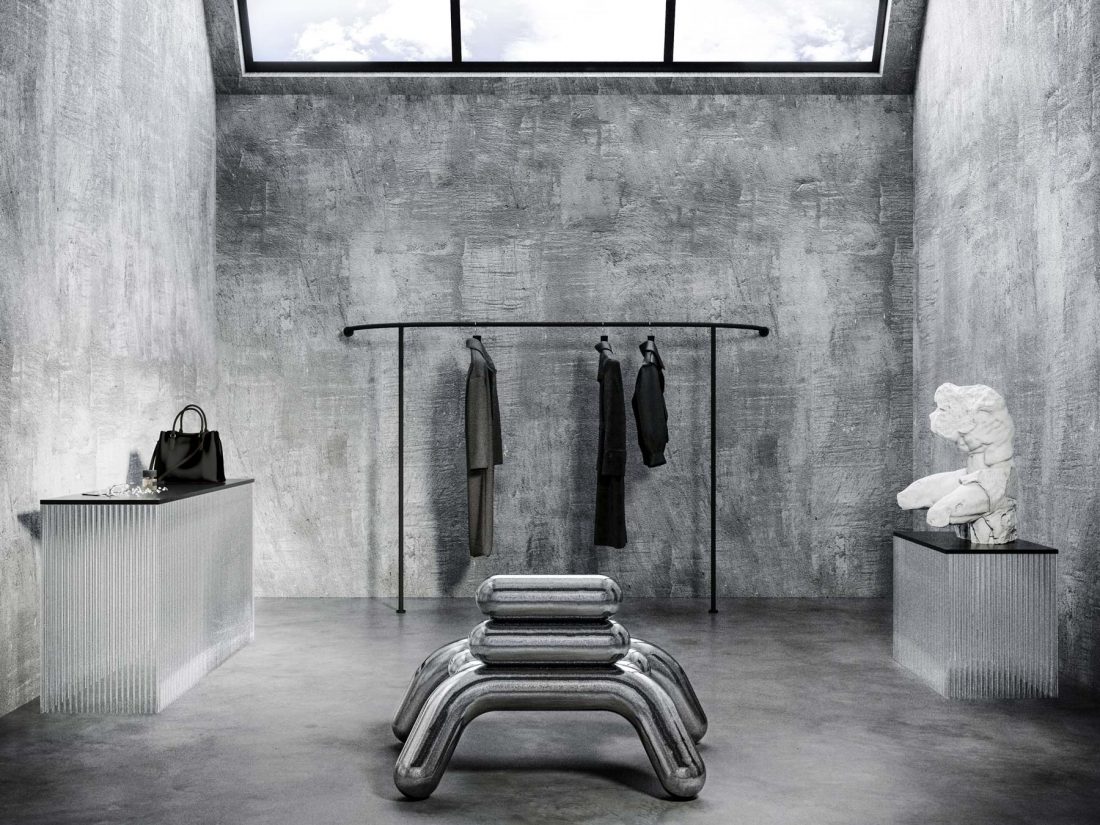 industrial loft wardrobe with classical art and pieces of design